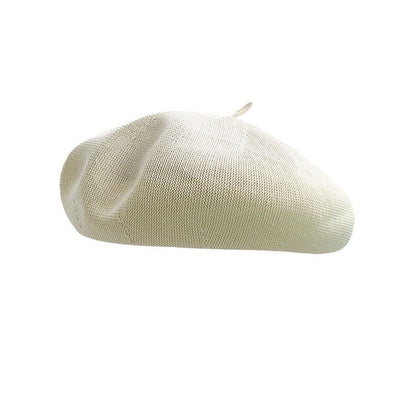 Women's Summer Beret Hat Cotton Breathable Knit Slouchy Beanie Solid Color French Retro Fashion Cap for Women Casual Outfit