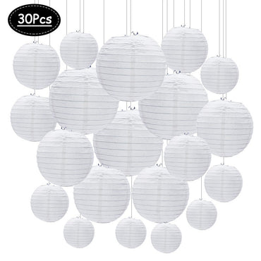 30Pcs/set White Paper Lanterns Chinese Hanging Round Lantern Lamp for Wedding Anniversary Birthday Party Decoration Christmas