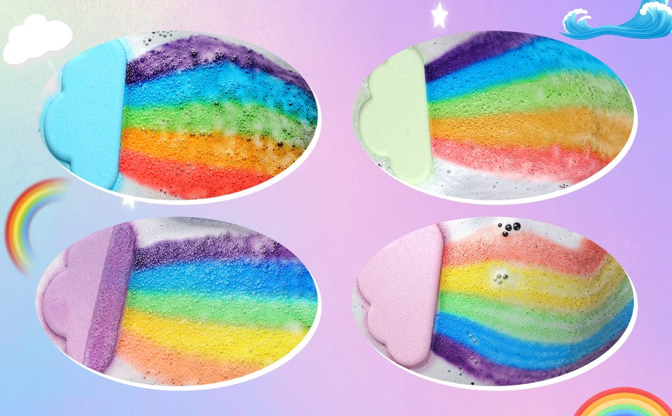 1/4 unidades de bombas de banho arco-íris, conjunto de presente, bombas de banho orgânicas feitas à mão para crianças e meninas, bomba efervescente natural para banho de espuma infantil