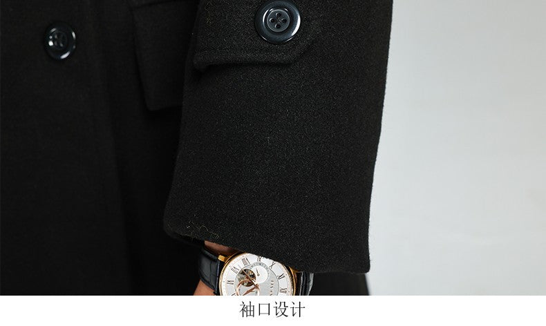 Nerazzurri Autumn Winter Long Elegant Luxury Chic Navy Blue Warm Woolen Coat for Men Double Breasted Wool & blends Overcoat 2023