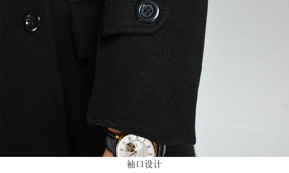 Nerazzurri Autumn Winter Long Elegant Luxury Chic Navy Blue Warm Woolen Coat for Men Double Breasted Wool & blends Overcoat 2023