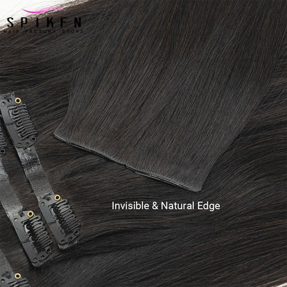 Mega Hair de Tic Tac Invisible PU Extensões de Cabelo Humano Liso Chocolate Castanho Máquina Remy 100-120g 7 Peças/Conjunto