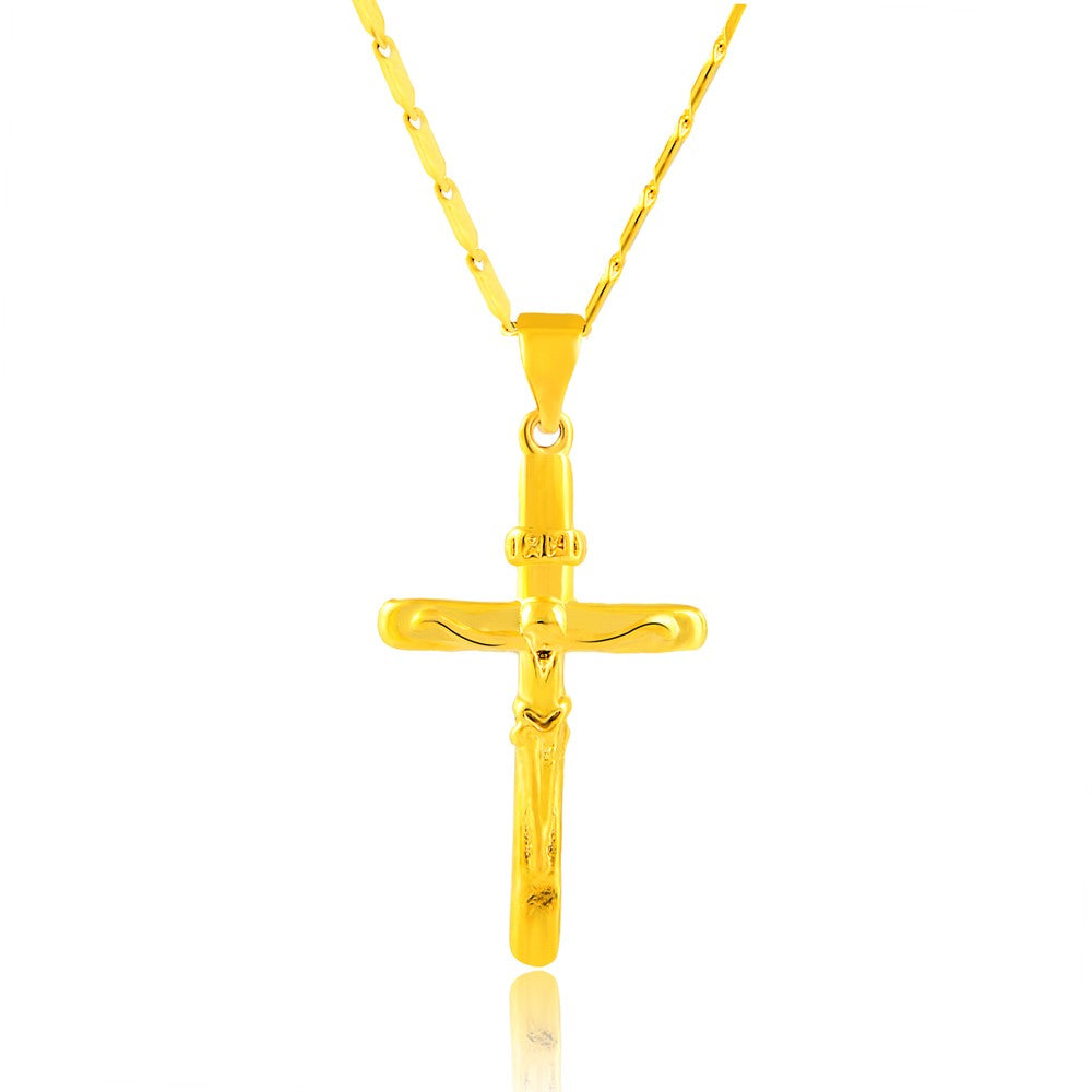 Novo Colar de Ouro 24K Pingente Cruz Banhado a Ouro Colar Joia Masculina e Feminina de Presente 45CM/50CM