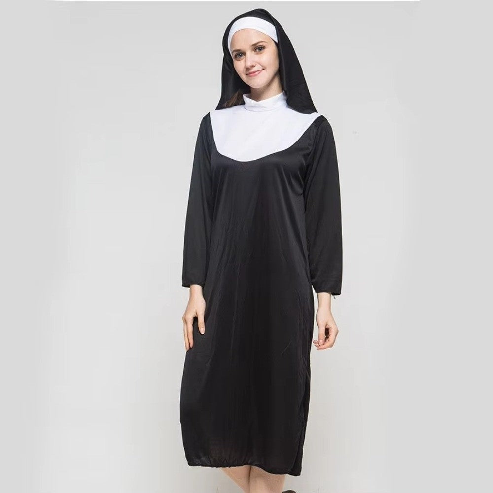 Higih Quality Adult Size Father's Clothing Virgin Mary Black Cosplay Costume Priest Role Nun Costume Cosplay Events