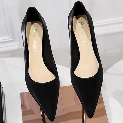 New Big Size Women's Boat Shoes Leather 4.5cm High Heels Pointed Toe Pumps Stilettos Basic Pump For Female White Black Wine Red