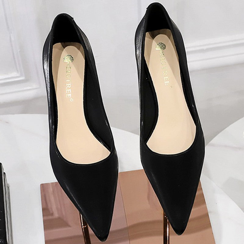 New Big Size Women's Boat Shoes Leather 4.5cm High Heels Pointed Toe Pumps Stilettos Basic Pump For Female White Black Wine Red