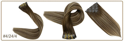 Full Shine PU Clip Hair Extensions Cabelo Humano Remy 100g Extensões Invisíveis Sem Costura de Cabelo Humano Clip-In Cor Balayage Loiro