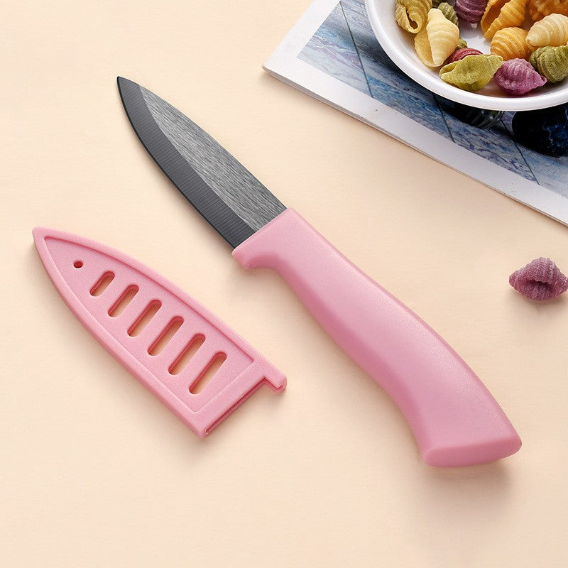 Portable Food Safety Black Zirconium Ceramic Fruit Peeling Knife With A Safety Blade Guard Cover Suitable For Kitchen Use