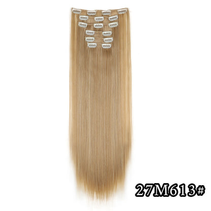 Apliques de Cabelo Natural de 24 Polegadas Cabelo Sintético para Mulheres Kit de Fios de Cabelo 16 Tic-Tacs em 6 Peças Apliques Mechas de Cabelo