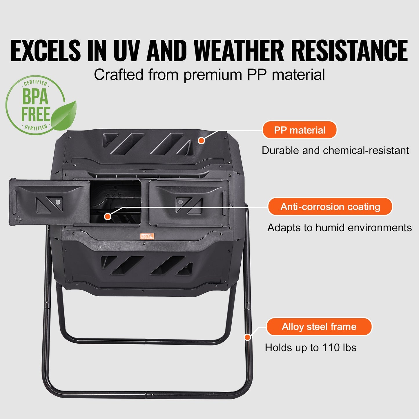 SucceBuy Compost Bin 18.5/37/43Gal Dual Chamber Composting Tumbler BPA FreeComposter Bin Tumbler for Garden Kitchen Yard Outdoor