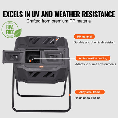 SucceBuy Compost Bin 18.5/37/43Gal Dual Chamber Composting Tumbler BPA FreeComposter Bin Tumbler for Garden Kitchen Yard Outdoor