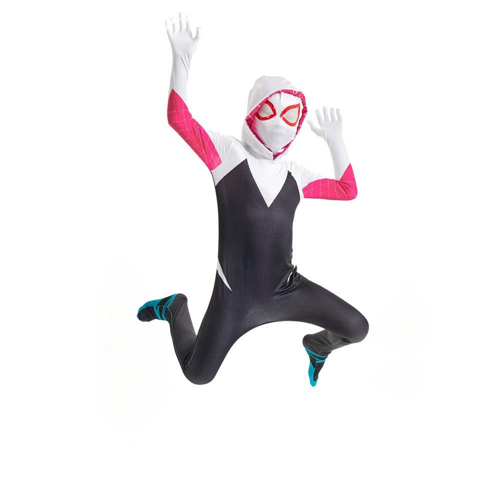 Spider-Gwen Official Adult Zentai Halloween Costume - Hooded Spandex Jumpsuit with Pull On Spandex Mask