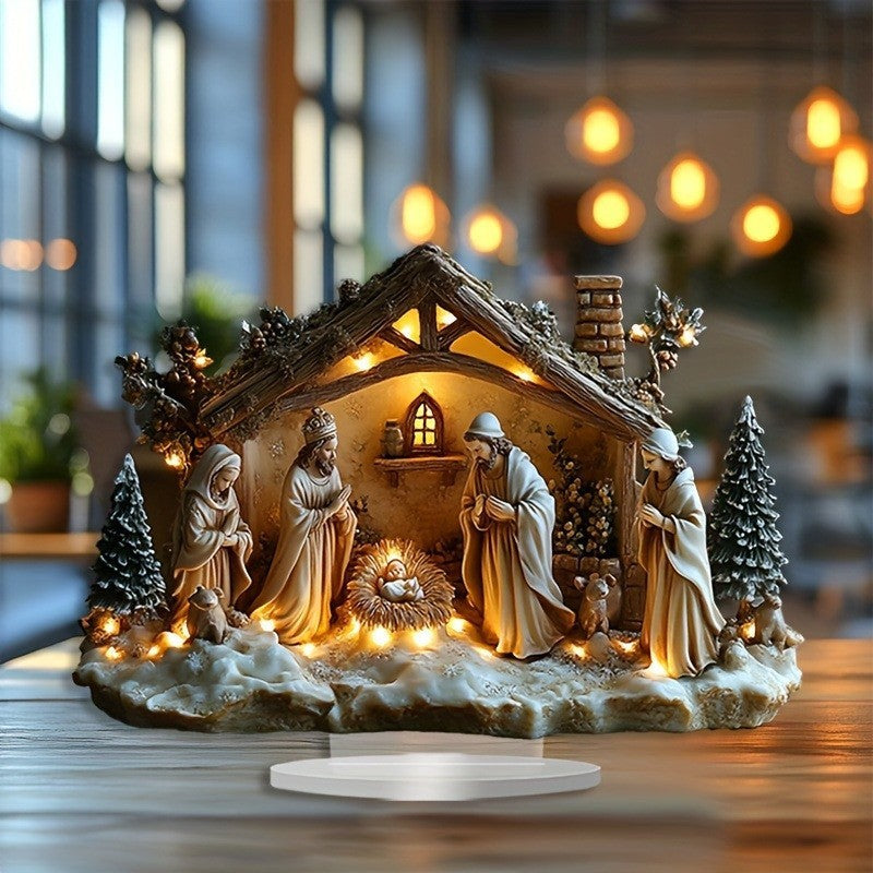 Jesus Birth Decor Glossy Acrylic Xmas Centerpiece Nativity Table Accessory Lightweight 2d Flat Christian Decoration For Party