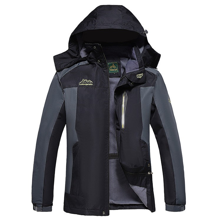 Outdoor Men's Red & Black Waterproof Windproof Breathable Jacket with Detachable Hood for Hiking Climbing Camping?