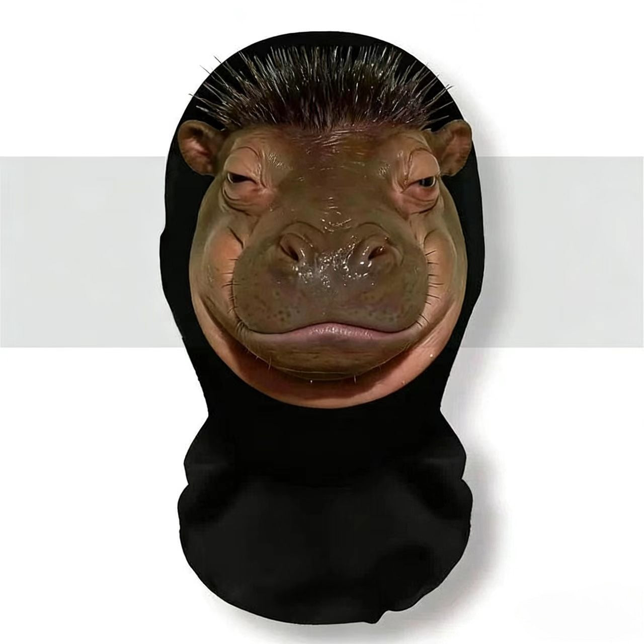 A realistic mesh headwear with hippopotamus emojis, a breathable party mask, and essential equipment for cycling out