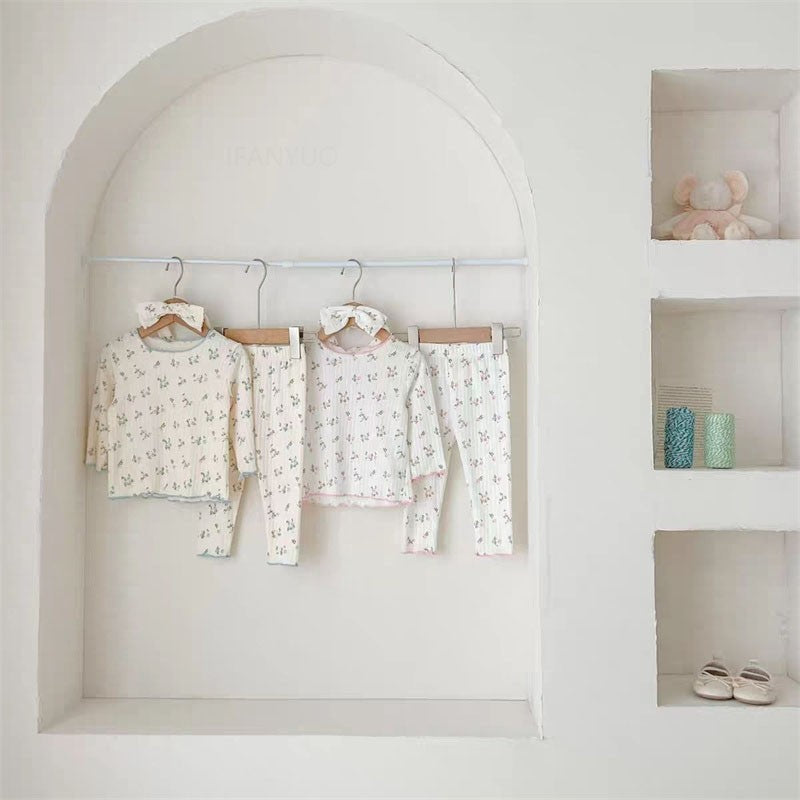 2Pcs Soft Breathable Kids Newborn Baby Pajamas Set 0-3Y Infant Pink Floral Cotton Home Wear Suit Toddler Girls Sweet Loungewear