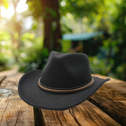 Classic Cowboy Hats for Women Men Retro Cowgirl Hats Wide Brim Felt Hats with Decorative Band