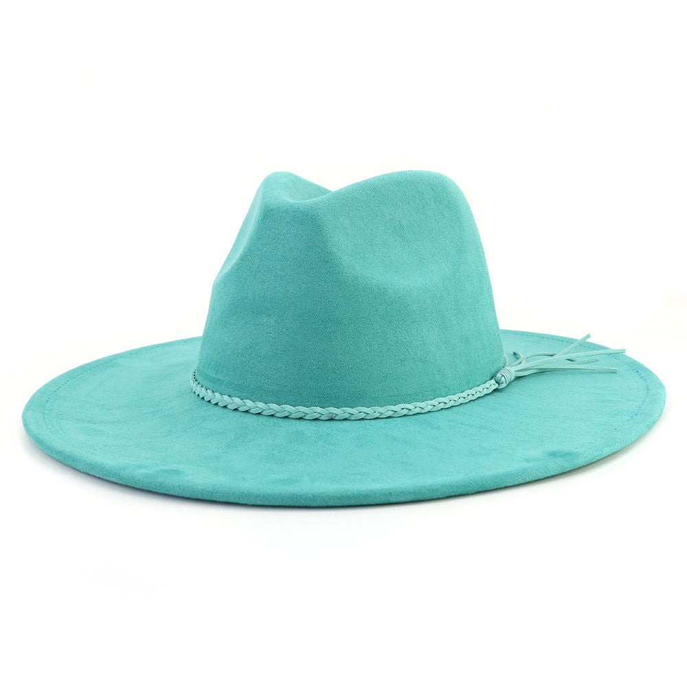 Chapéu fedora de aba larga com cinto de camurça vegana em formato de coração para homens e mulheres chapéu jazz de feltro chapéu feminino clássico
