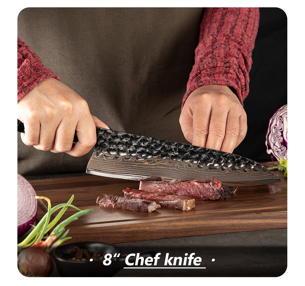 Conjunto de facas de cozinha de chef, santoku, nakiri e utilitária, com lâmina de aço Damasco de Cobre de 37 camadas e núcleo 10Cr15CoMoV, produto de venda quente