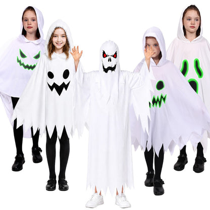 New Halloween Adult Funny Cape White Ghost Cloak Glowing cloak in the darkness Cosplay Costume Masquerade Carnival Cloak