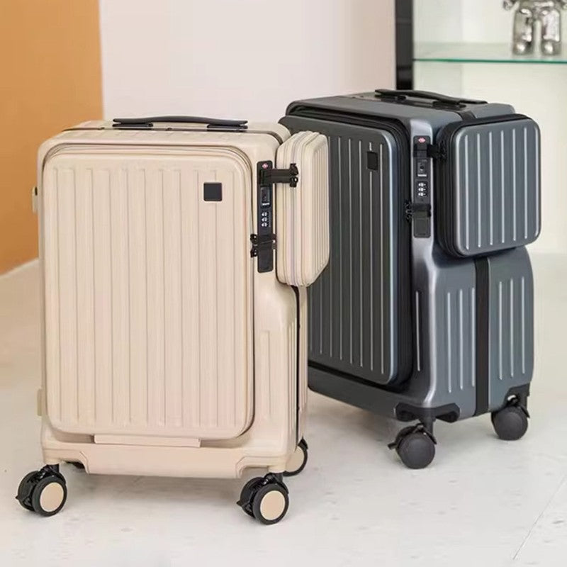 Mala de Viagem Multifuncional de Abertura Dupla de 20 Polegadas em PC com Porta USB, Suporte para Celular e Rodas com Freio, Bagagem de Viagem para Homens e Mulheres