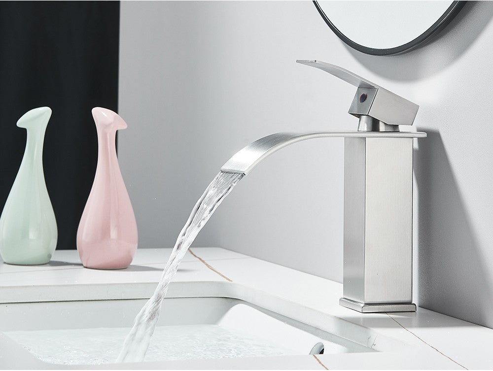 Brushed Golden Basin Faucets Elegant Waterfall Bathroom Sink Faucet Single Lever Hole Deck Mount Brass  Mixer Taps