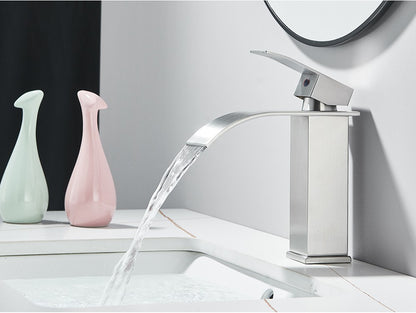 Brushed Golden Basin Faucets Elegant Waterfall Bathroom Sink Faucet Single Lever Hole Deck Mount Brass  Mixer Taps