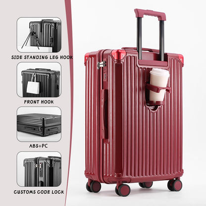 Mala ABS+PC com zíper, multifuncional, grande capacidade, com porta-copos, gancho, roda giratória, 20", 24", 28";;VERDADEIRO;;"Claret,26Inches 650mm