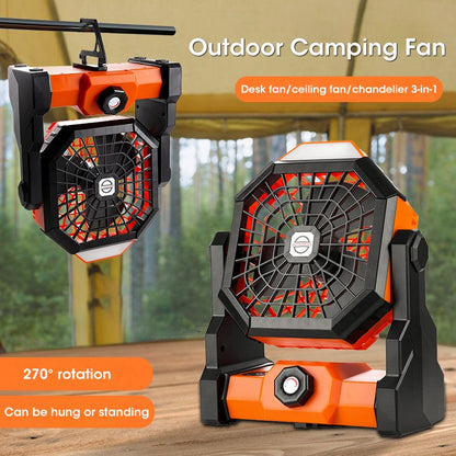 2024 New 7800 mA High-Capacity Portable Fan Rechargeable Desk Camping Fan with LED Light and Hook Outdoor Fan for Tent Car Trip