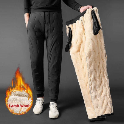 Men's Winter Thiened Fce Lined down Cotton Pants Casual Spor Long Trousers Loose Fit Warm Outerwear for Autumn And Winter