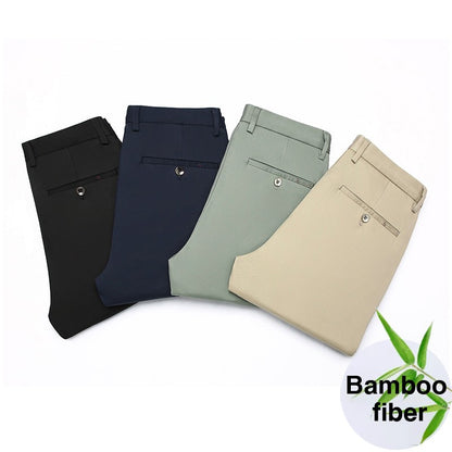 2023 Primavera Novas Calças Casuais Masculinas de Fibra de Bambu Estilo Clássico Negócios Moda Calças Cáqui Elásticas de Algodão Roupa Masculina de Marca