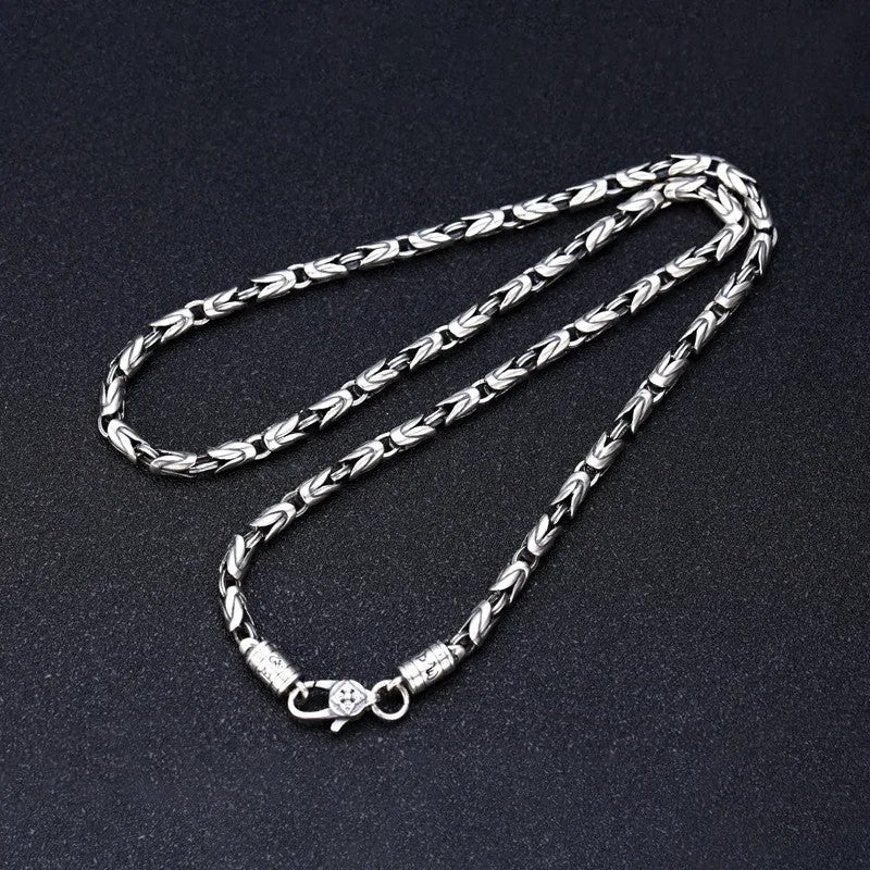 Nova Moda 100% Pura Joia de Prata S925 Retrô 6MM de Espessura Mantra de Seis Caracteres Colares Masculinos de Personalidade na Moda
