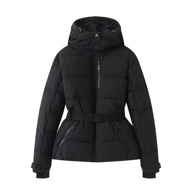 2025 New Women'S Fashion Waist With Belt Hooded Down Cotton Jacket Commuting Warm Windproof Jacket More Comfortable To Wear