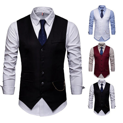 High Quality Men Suit Vest Waistcoat Chain Business Slim Groom Groomsman Wedding Men's Dress Blazer Vests Formal Party V05