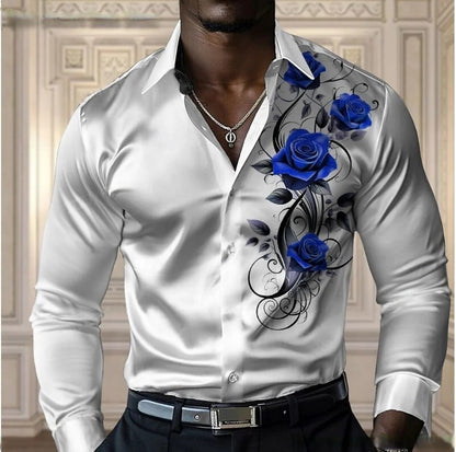 High-end men's rose shirt, casual and comfortable button-down long-sleeved shirt, fashionable four-season shirt, plus-size desig