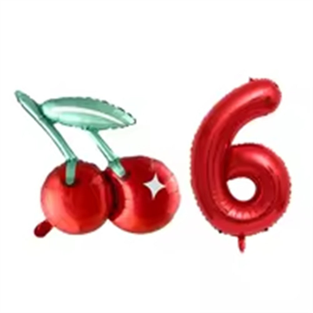 2pcs Cherry Foil Balloons with 32inch Red Number Balloon for Summer Fruit Theme Kids Birthday Baby Shower Party Decoration