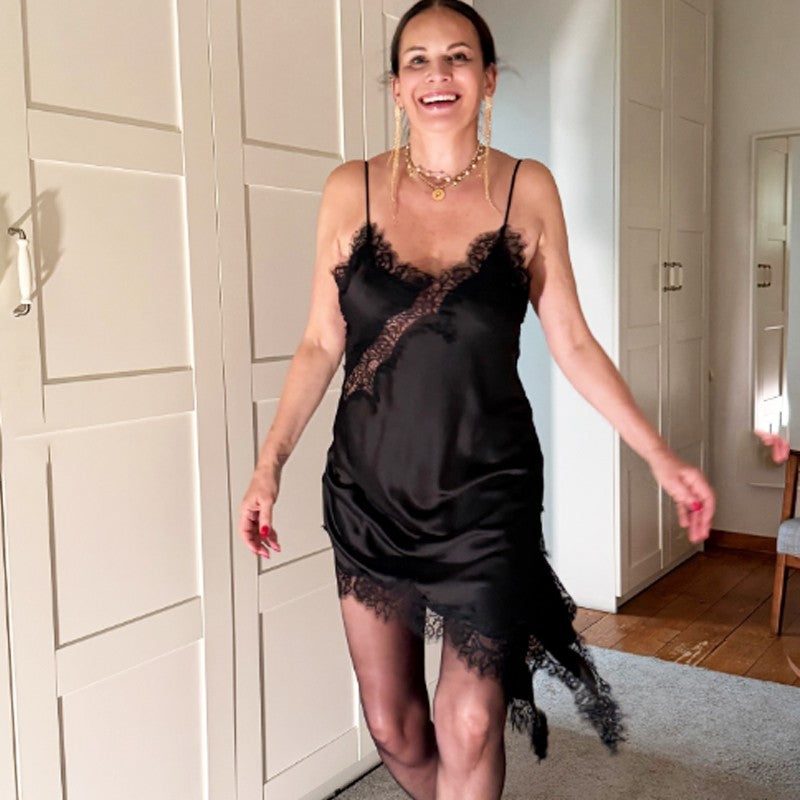 HXAO Female Lace Dress Sleeveless Slip Short Dresses Women Summer Asymmetric Elegant Night Dresses Backless Sexy Evening Dress