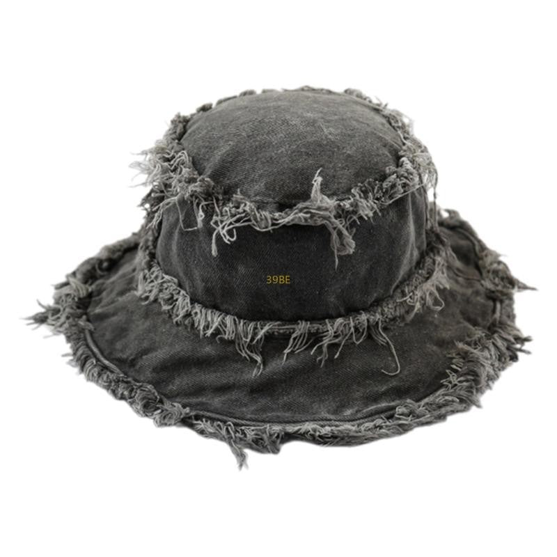 Chapéu Bucket Desfiado para Adulto, de Férias, Primavera, Proteção Solar, Chapéu de Pescador Desgastado