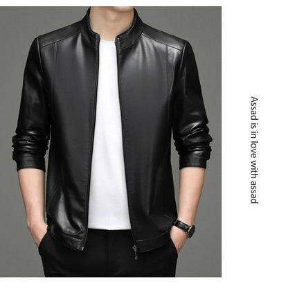 Spring and Autumn New Men's Lapel Leather Jacket Male Business Casual Middle-aged Men's Handsome Short Leather Coat Jackets 2025