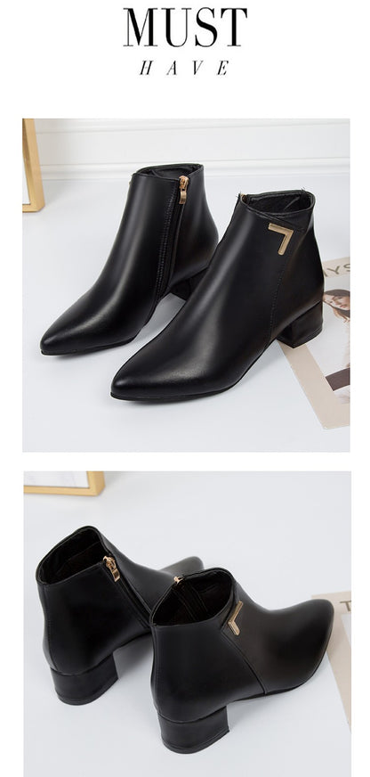 2025 New Autumn and Winter New Ankle Boots Thick Heel Pointed Toe Women Short Boots Fashion Leather Slim Boots Women Size42 Q233