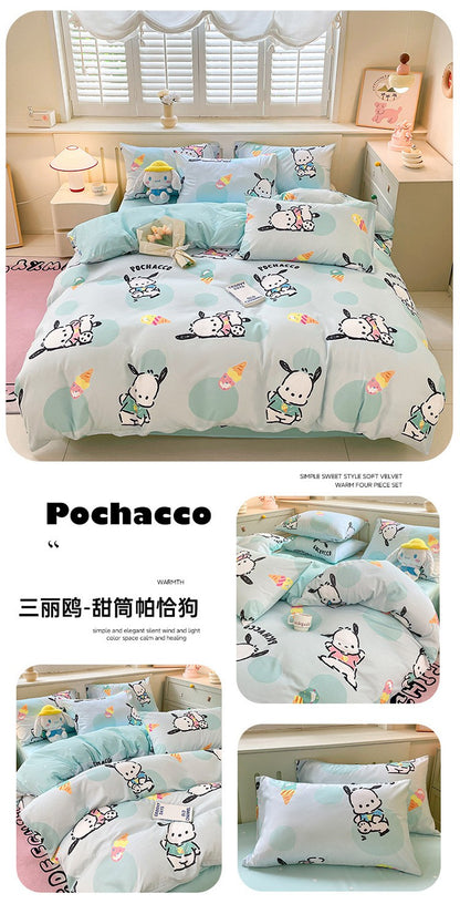 New Sanrio Hello Kitty Bedding Set Cotton Kuromi Melody Bedding Double Pillowcase Bed Linens Girl Dorm Bedclothes Home Textile