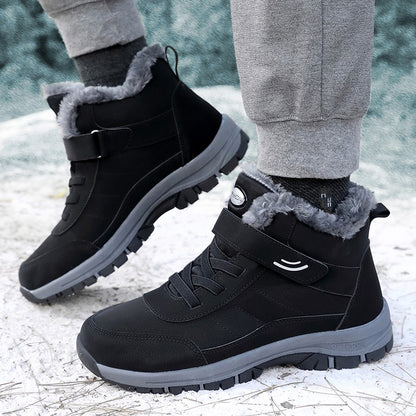 Botas de Neve Masculinas Casuais de Inverno Plataforma Antiderrapante Botas de Tornozelo Quentes de Pelo Coturno de Pelúcia para Combate Caminhada ao Ar Livre Motocicleta
