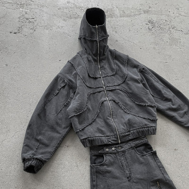 Y2K Denim Jacket American Splicing Style Gothic Vintage Trend Unisex Streetwear Punk High Street Oversized Leisure Zip Up Hoodie
