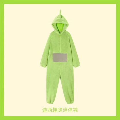 Adult Kids Teletubbies Costumes Soft Long Sleeves Piece Pajamas Costume Lala Home Clothes Cosplay Adult Unisex HomeWear
