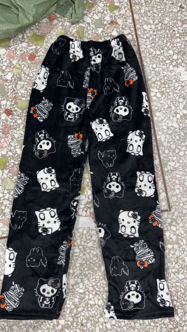 Pijama de Veludo Kawaii Hello Kitty Natal, Anime e Desenho Kuromi Outono e Inverno Roupas de Casal Casuais Soltas e Quentes para o Lar