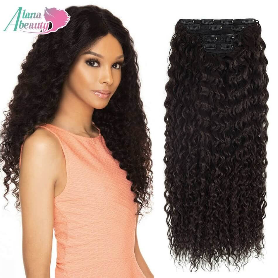 Alana 28 polegadas Sintético Longo Água Encaracolado Clip Em Apliques Extensões de Cabelo Crespo Cacheado Clip-in Cabelo Fibra Orgânica Resistente ao Calor