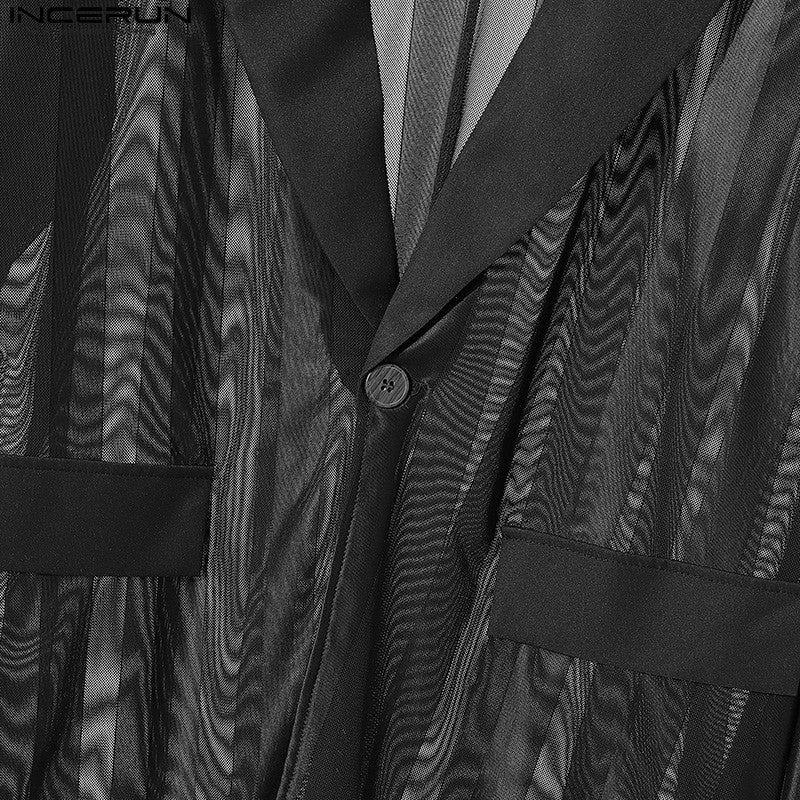 INCERUN Handsome New Men's Tops 2024 See-through Striped Suit Coats Fashionable Male Hot Selling Long Sleeved Blazer S-5XL 2024