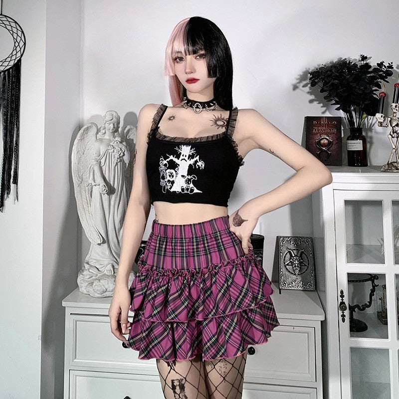 High Waist Slim Lolita Cosplay Y2k Skirt Japanese College Style Youth Girl Plaid Skirt Female Goth Skirt Pink Skirt