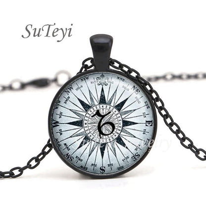 Colar de Pingente de Bússola Steampunk com Cabochão de Vidro Redondo Vintage para Homens e Mulheres