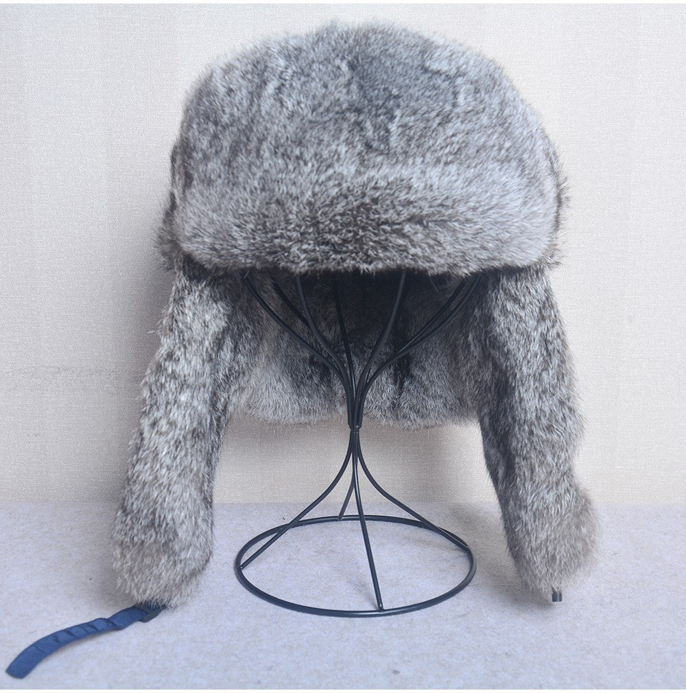 New Russia Winter Real fur Hat Men Outdoor Windproof Super Warm Real Rabbit Fur Bomber Hats Natural Soft Natural Rabbit Fur Caps